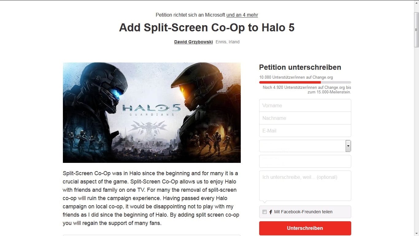 Halo 5 Guardians Splitscreen Petition