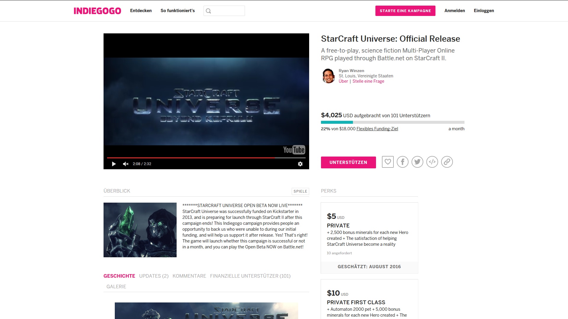 StarCraft Universe Indiegogo