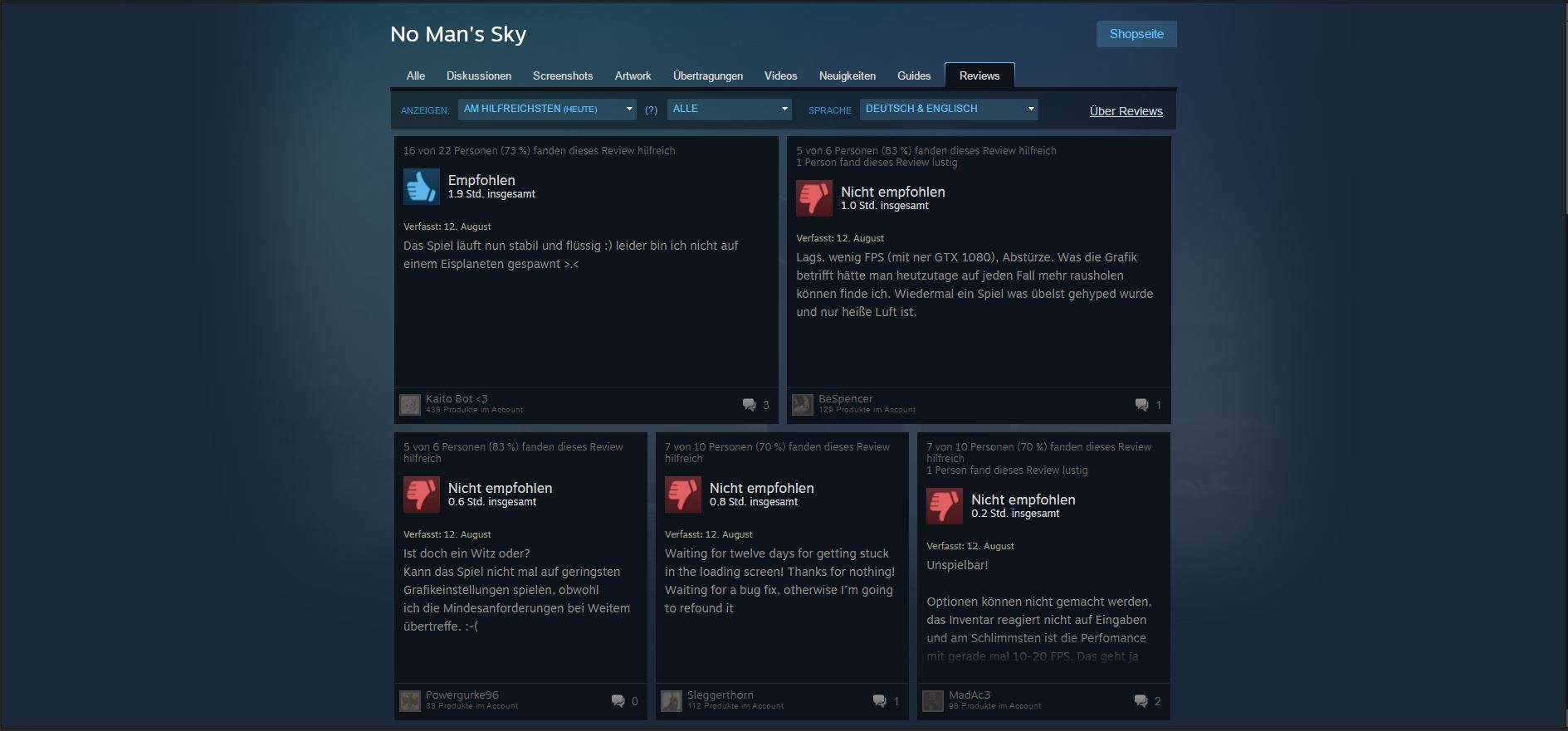 No Man's Sky Steam Negativ